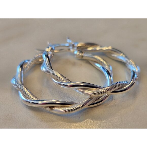 Sterling Silver Braided Hoop Earrings - Picture 4 of 5